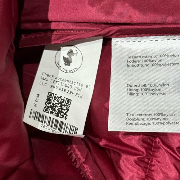 Save the Duck Sz M Jacket Ultra Light Puffer Coat Red Cozy Vegan Classic New - Picture 6 of 9